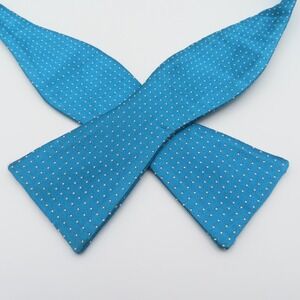 Bruno Piattelli Bow Tie Blue White Polka Dot 2.5" Wide Self Tie Silk